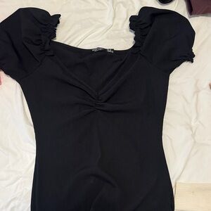 Nasty Gal Black Ruched Puff Sleeve Blouse